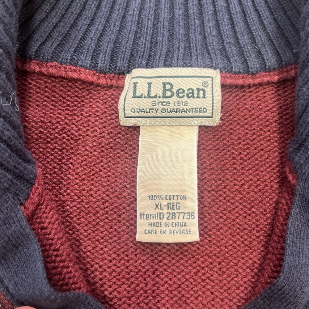 LL Bean Mens Quarter Zip Knit Sweater Size Large Burgundy Thick Outdoor Golf - Picture 3 of 8